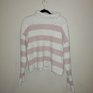 Jessica Simpson White and Pink Striped Turtleneck Sweater